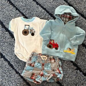 Gymboree I Dig Dogs outfit 3-6 baby boys shirt sweatshirt shorts onesie set